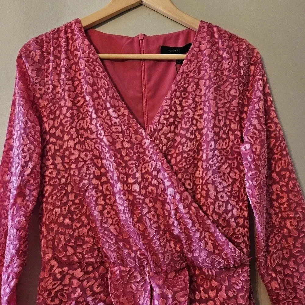 Forest lily Printed Ruched Animal Print Long Sleeve Feminine Mini Dress Pink 6. - Picture 5 of 16